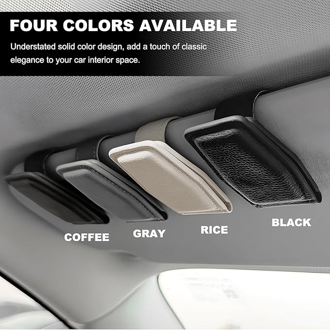 2PCS Sunglasses Holders for Car Sun Visor, Magnetic Leather Auto Visor Glasses Organizer Ticket Card Clip, Universal Eyeglasses Hanger Mounter for Most Cars, Trucks, SUVs (Beige)