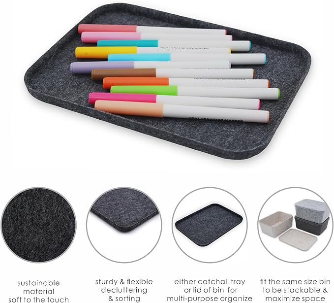Welaxy Felt tray Lid for Storage Bins Drawer Organizer bin cap of box for junk stuff stationery makeup jewelry closet bathroom minimalist lifestyle (Charcoal Lid, S)