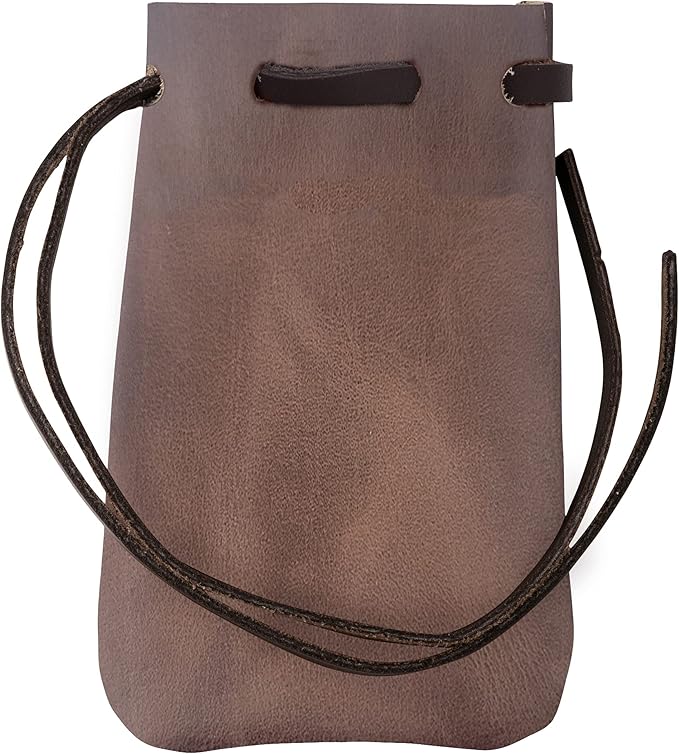 Nabob Leather Leather Drawstring Pouch, Coin Bag, Medicine Tobacco Pouch Medieval Reenactment Made in U.S.A Size 4.75" x 3"
