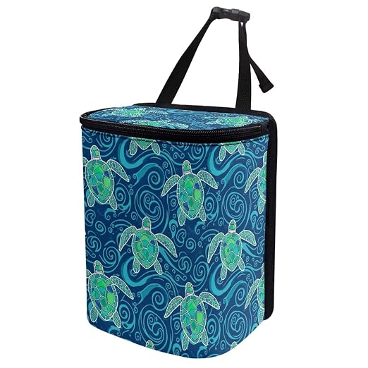 Talayituse Teal Turtle Water Print Car Trash Bin, Large Size Auto Trash Can Adjustable Portable Garbage Can with Lid, Vehicle Hanging Bag for Headrest Front Back Seat