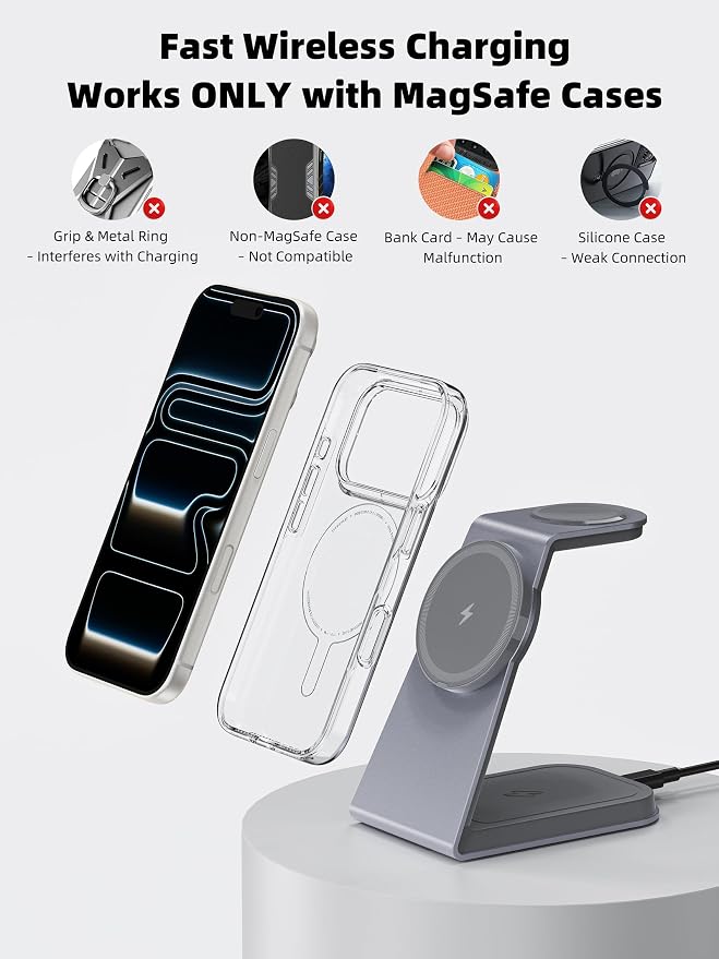 Wireless Charging Station for Apple Magsafe Charger Stand,3 in 1 Qi2 Certified 15W Fast Magnetic Wireless Charger Station for iPhone 17 Air 16 15 14 13 12 Series,Airpods Pro,Apple Watch Ultra