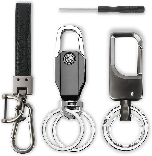 3 Pack Leather Keychain Heavy Duty Key Chains for Car Keys Universal Leather Key Chain for Men Key Fob keychain Holder