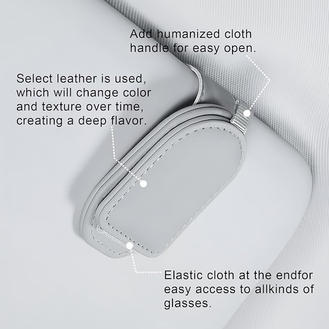 Sunglass Holder for Car Visor, Magnetic Leather Eyeglass Holder, Universal Car Sunglass Organizer Visor Accessories for SUV Truck Pickup, 2 Pack (Gray)