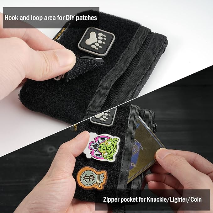 VIPERADE VE17 Small EDC Pouch, EDC Pocket Organizer with DIY Patch Area, Mini EDC Pouch with Zipper Pocket, Small Card Pocket, 2 Slots Pocket for EDC