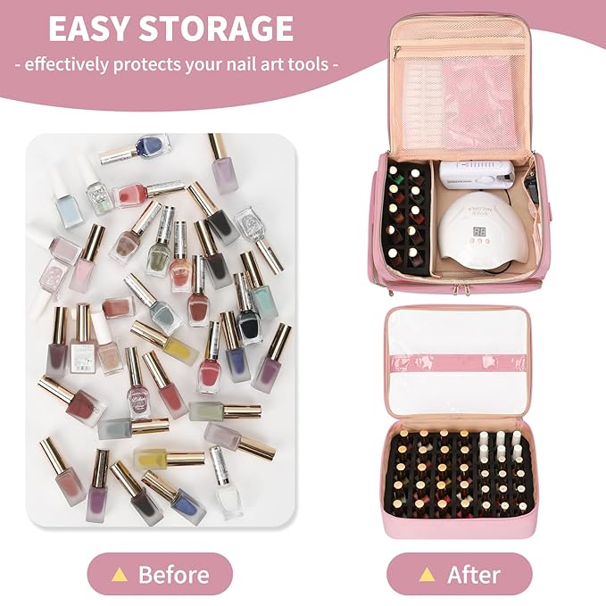 CUBETASTIC Extra Large Nail Polish Organizer Case Holds 86 to 100+ Bottles & Nail Lamp, Nail Supplies Storage Bag with 2 Removable Pouches, Nail Art Travel Box