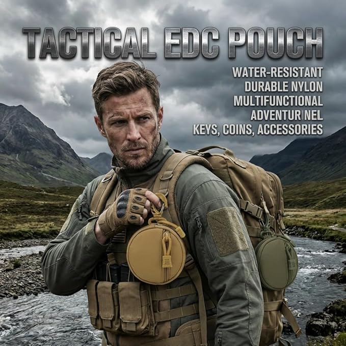 Tactical EDC Pouch, Waterproof Mini MOLLE Key Wallet, Round Outdoor Attachment Bag