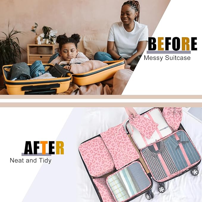 Packing Cubes for Travel - 8 Set Luggage Organizer Bags for Family, Mesh Breathable Packing Cubes for Suitcases Durable Travel Essentials Bags Set