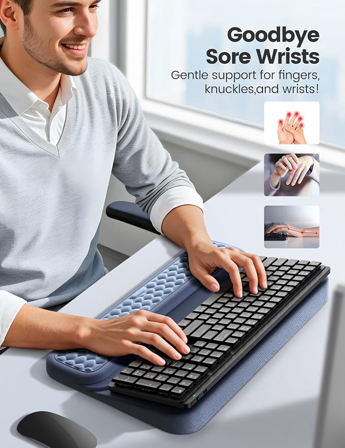 Vaydeer Wrist Rest with Keyboard Stand, Computer Wrist Support Pad, Ergonomic Keyboard Riser Holder Lift Tray with Wrist Pad, Soft Memory Foam Desk Cushion, Palm Arm Hand Typing for Office Home Gift