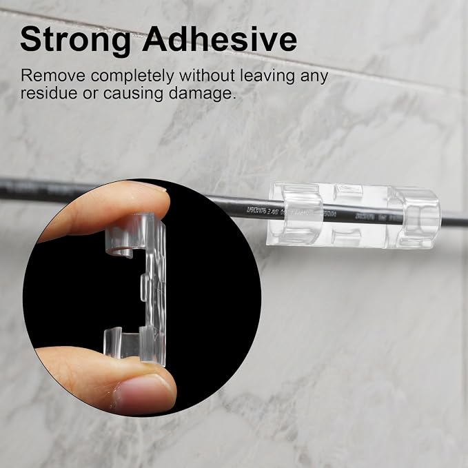 Jiozermi 40 Pcs Self Adhesive Clear Cable Clips(Medium & Large), Cable Wire Management Clips with 3M Adhesive Wall Wire Holder Cord Management for Desk, Wall, TV, Car Dash Cam, Ethernet, PC