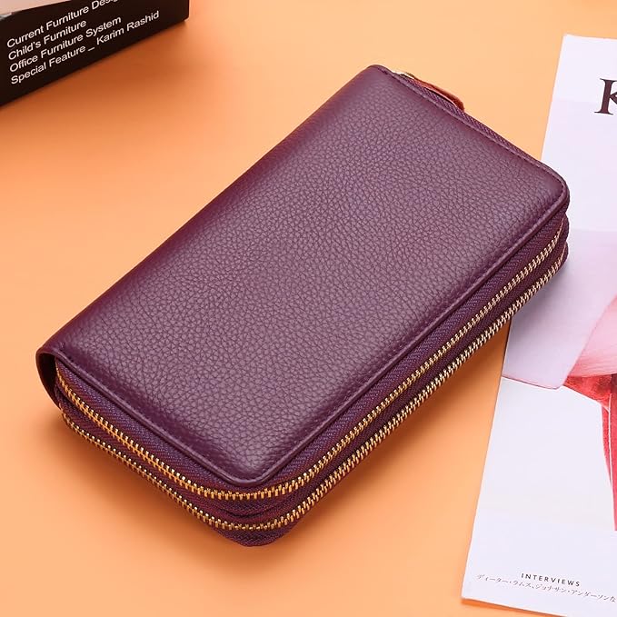 SENDEFN Leather Women Wallet RFID Blocking Zipper Around Phone Holder Clutch Wristlet Large Capacity