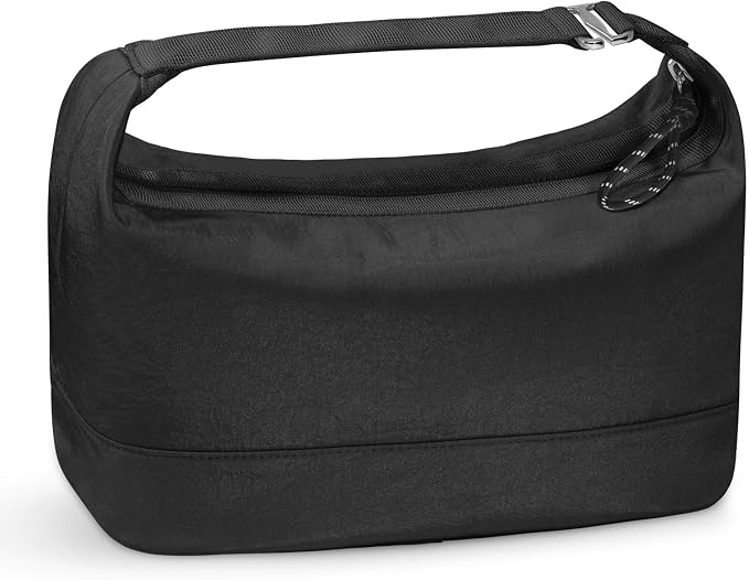 HauteHues Travel Makeup Bag for Women Large Capacity Cosmetic Handheld Portable Organizer Large Opening Waterproof Storage Toiletry Bags Black