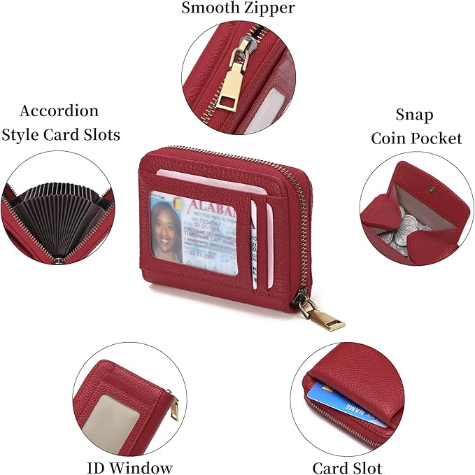 GAEKEAO Credit Card Holder Wallet for Women RFID Blocking Small Genuine Leather Card Case with Coin Pocket ID Window