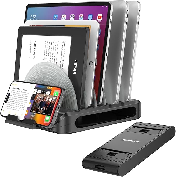 Vertical Laptop Stand Holder & Desk Organizer Rack - Adjustable Dock for MacBook, iPad, Phone (6-in-1 Multi Device Storage System with 360° Rotation)
