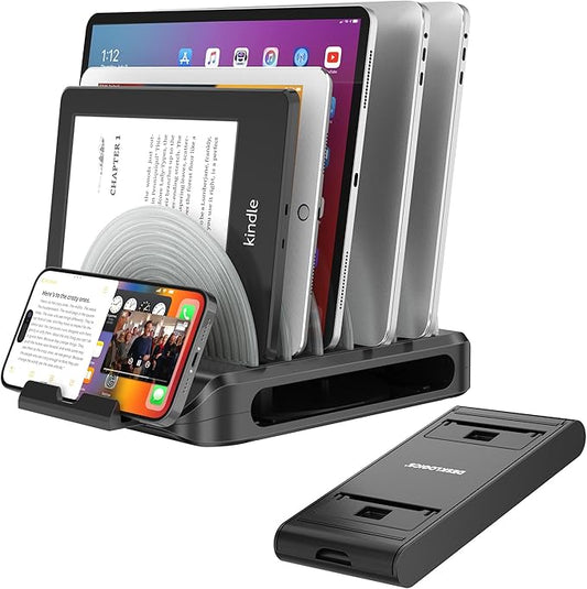 Vertical Laptop Stand Holder & Desk Organizer Rack - Adjustable Dock for MacBook, iPad, Phone (6-in-1 Multi Device Storage System with 360° Rotation)