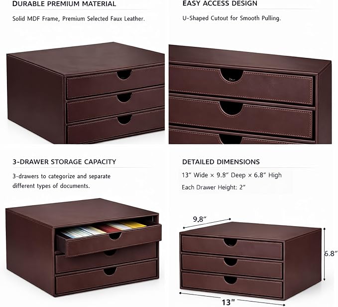UnionBasic Document Organizer, 3-Drawer File Cabinet Document Storage Box, Office Desktop Filing Organizer, Port Royale