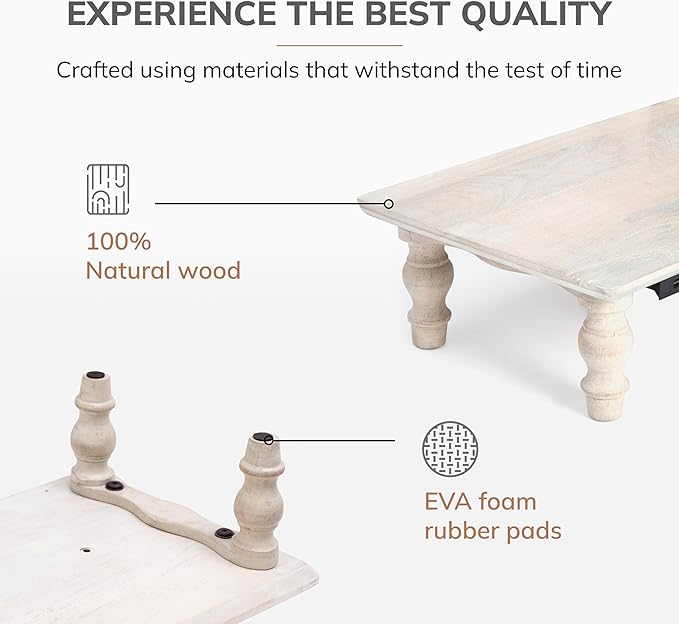 Anji Mountain Monitor Stand - Desktop Organizer & Laptop Riser, Ergonomic Monitor Riser, Space-Saving Monitor Stand for Desk, Durable Construction, Easy Assembly, Ideal for Home & Office,White Wash