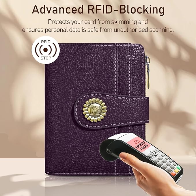 Kelvoris Small Rfid Women Wallet Bifold Zipper Coin Pocket PU Leather Compact Cash Credit Card Holder Travel Wallet for Female Ladies Teen Girls 1 ID Window 10 Card Slots