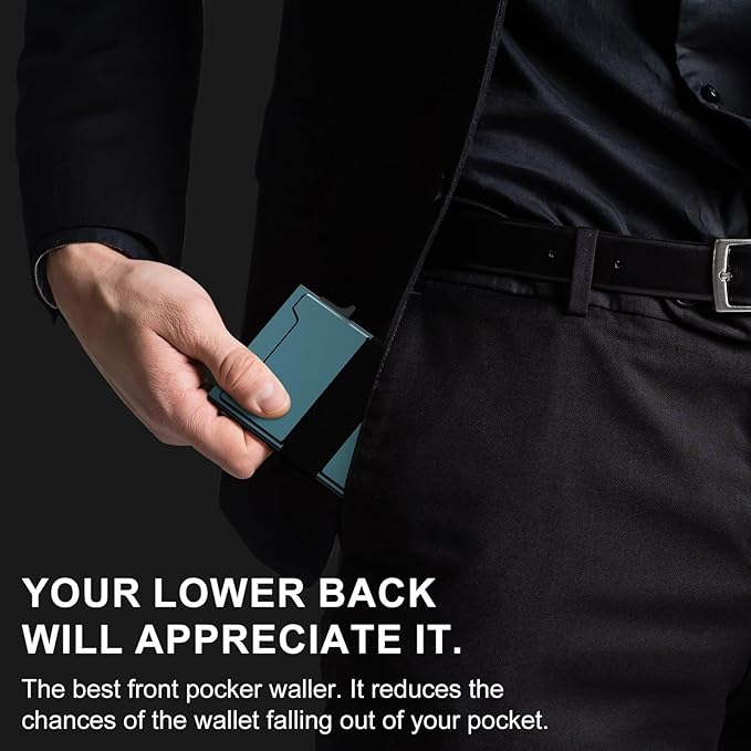 Smart Card Wallet for Men Slim: Minimalist Wallet For Men - RFID Blocking Pop Up Front Pocket Wallet, Metal Wallet 11 Card Holder
