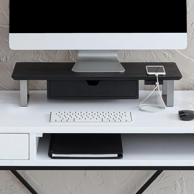 Anji Mountain Monitor Stand - Desktop Organizer & Laptop Riser, Ergonomic Monitor Riser, Space-Saving Monitor Stand for Desk, Durable Construction, Easy Assembly, Ideal for Home & Office,Black
