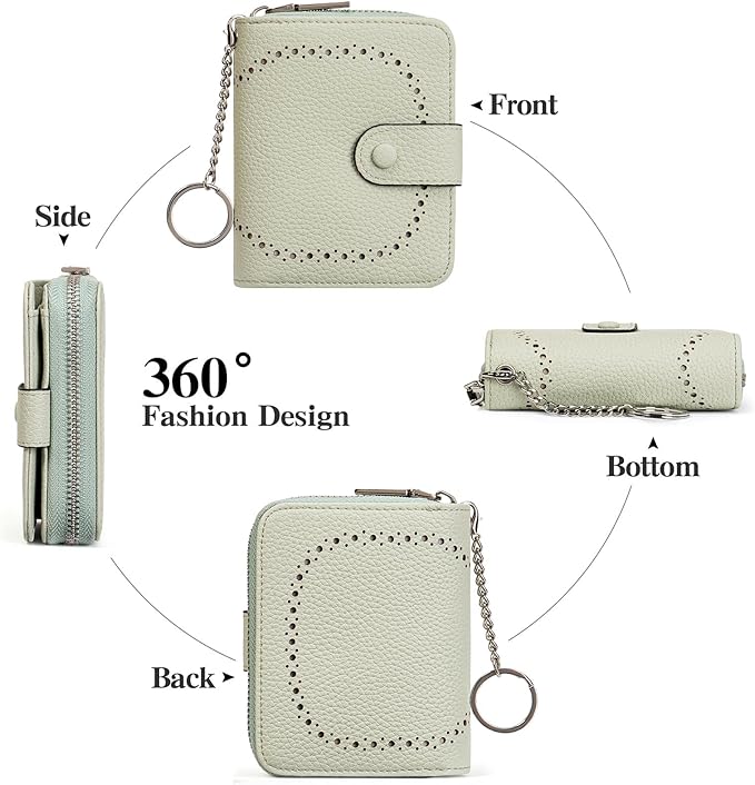 GAEKEAO Women's Leather Wallet RFID Blocking Card Holder with Many Compartments Small Purse with Zipper Key Chain Wallets