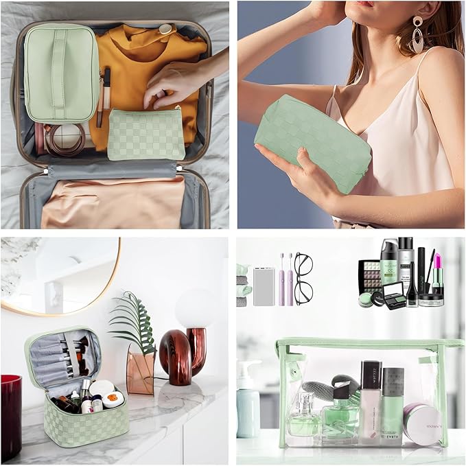 Makeup Bags set of 4 Waterproof Leather Portable Travel Cosmetic Bag Multifunction Organizer Storage for Makeup Brushes, Toiletries and Accessories Toiletry set for Women