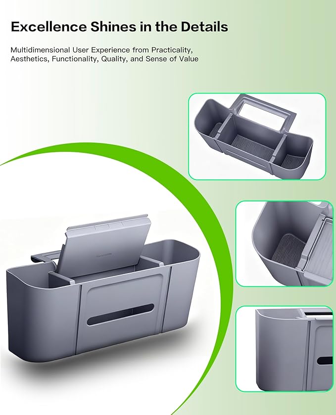 3-in-1 Rear Center Console Hanging Organizer for Toyota Sienna 2021-2025 2026, Backseat Organizer with Cup Holder, Tissue Holder & Phone Stand, Waterproof Easy Clean Sienna Accessories