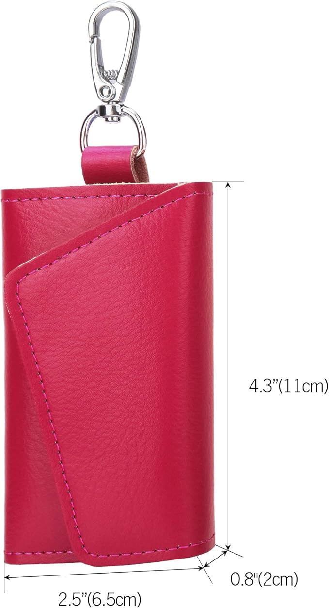 BAKUN Compact Leather Car Key Case, Key Holder Key Organizer Wallet, With 6 Hooks(RoseRed)