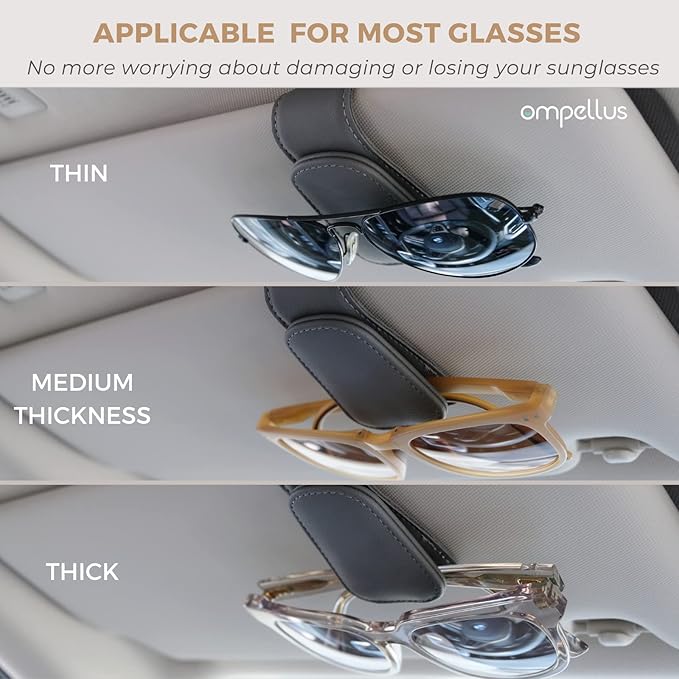 Magnetic Leather Sunglass Holder, Eyeglass Hanger Clip for Car Sun Visor, Suitable for Different Size Eyeglasses(Black, 1 Pack)