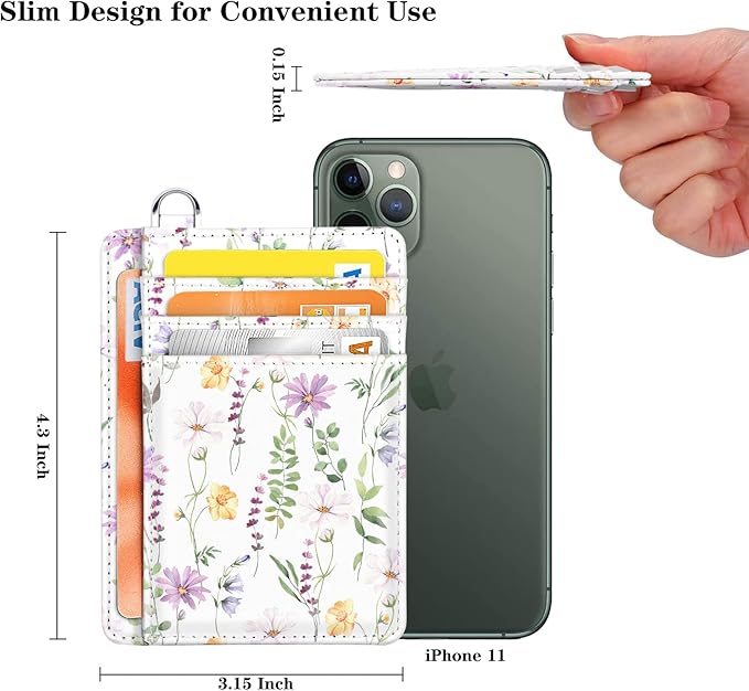 Coco Rossi Slim Front Pocket Wallet RFID ID Card Holder Cute Small Wallet with Keychian for Women,White Daisy