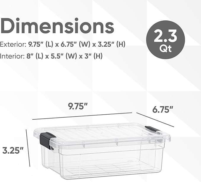 Superio Clear Storage Boxes with Lids, 2.3 Quart Plastic Container Bins for Organizing, Stackable Crates, BPA Free, Non Toxic, Odor Free, Organizers for Home, Office and Dorm, 5 Pack