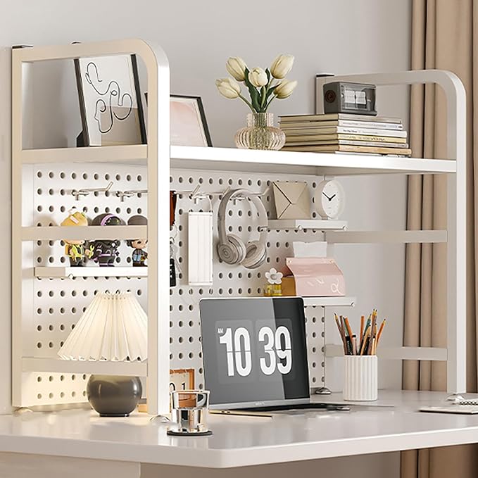 Desk Extender, Desk Organizer Shelf, Peg Doard Display Stan, Load Bearing Capacity 50kg/110lb, Desk Extender Pegboard Workstation, for Table Accessories(White,75x68x20cm/29.5x27x8in)