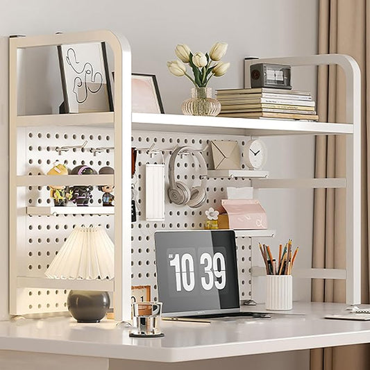Desk Extender, Desk Organizer Shelf, Peg Doard Display Stan, Load Bearing Capacity 50kg/110lb, Desk Extender Pegboard Workstation, for Table Accessories(White,75x68x20cm/29.5x27x8in)