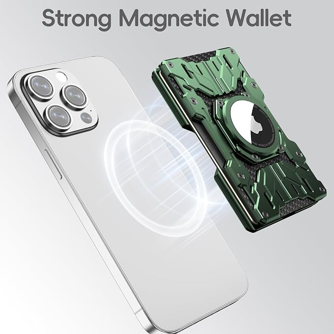 Minimalist Mens Wallet RFID Blocking - Slim Metal Wallet With Airtag Holder - Compact Credit Card Holder Mini Size, Metal, Carbon Fiber (Army Green)