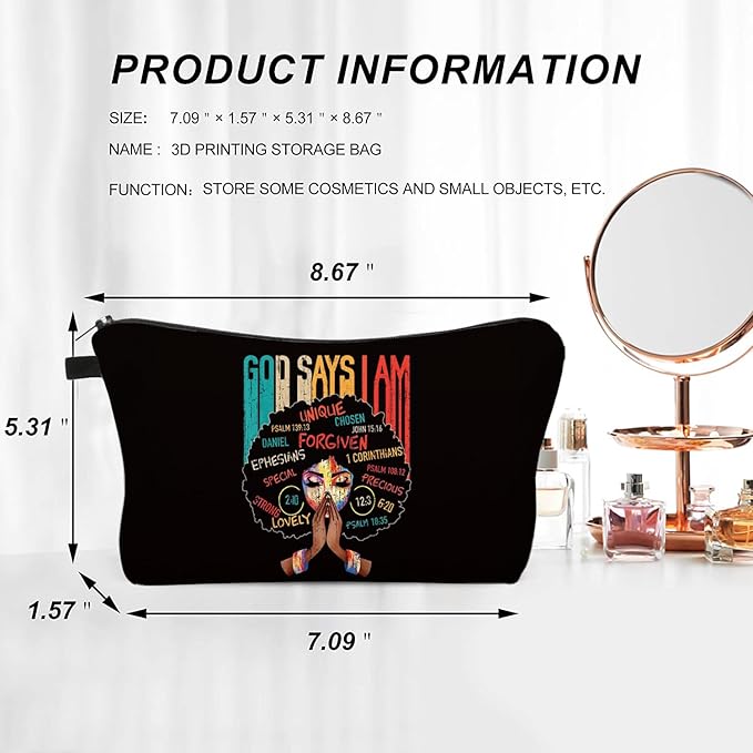 3 Pack African American Makeup Bag for Purse, Afro Black Cosmetic Bags for Women, Inspirational and Funny Gifts, Small Travel Pouches, Bulk Cosmetic Cases
