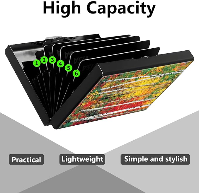 Credit Card Holder Autumn Forest Design Mini RFID Blocking Aluminum Wallet Slim Metal Hard Cover Shell Travel Wallet ID Cases Small Credit Cards Case Business Cards for Women Men Girls