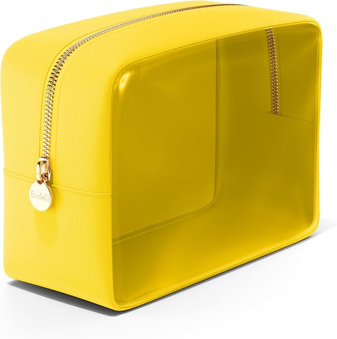 Embla Clear Large Makeup Bag Cute Big Make Up Nylon Pouches Travel Bathroom Bags for Toiletries XL Cosmetic Pouch for Women Girls Extra Large Zipper Toiletry Skincare Organizer Yellow
