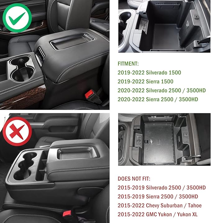 Compatible with Chevy Silverado 1500 Accessories/GMC Sierra 1500 2019-2022 Center Console Organizer Tray Fits for 2020-2023 Silverado/Sierra 2500 HD/3500 HD -Full Console Only