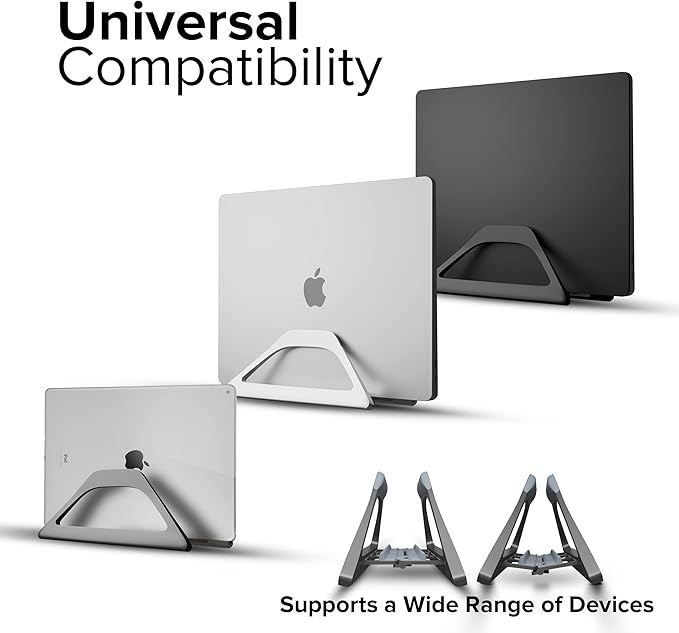 Elestoria Aluminum Vertical Laptop Stand with Gravity Auto-Lock ??Adjustable Laptop Holder Vertical fits MacBook Pro/Air, Chromebook & Gaming Laptops up to 17.3" ??Space-Saving Desktop Dock - Grey