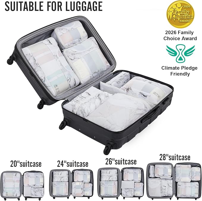 8 Set Packing Cubes for Travel Essentials, Suitcase Organizer Bags in 4 Sizes, Carry-On Luggage Accessories with Laundry Bag, Airplane Must Have, Gifts for Women Men