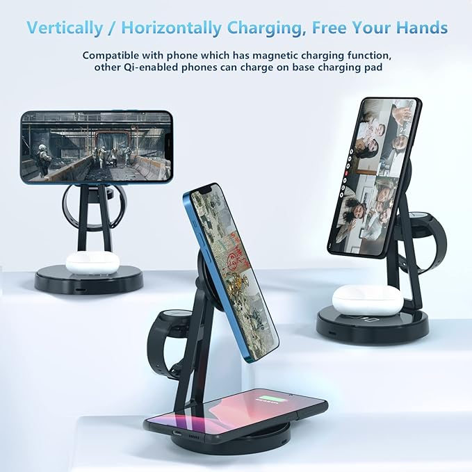 Wireless Charger for Samsung | 3-in-1 Charging Station for Samsung Galaxy S25/S24/S23/S22 & Watch 7/6/5/Buds | MagSafe Charger for iPhone 16/15/14/13/12 | Compatible with Apple AirPods