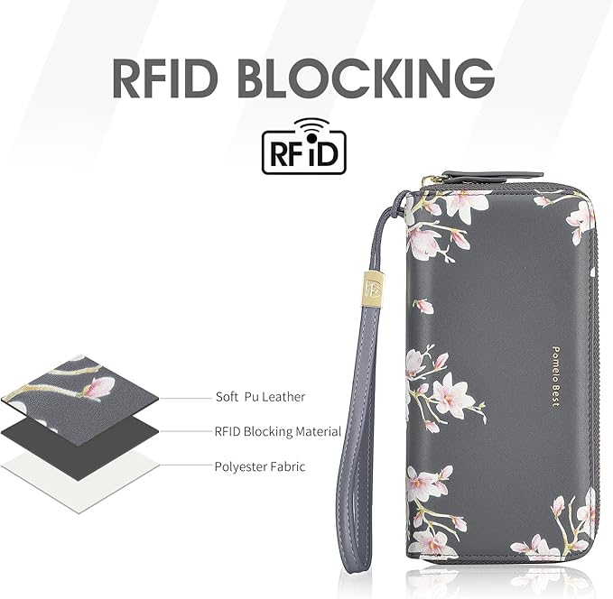 Pomelo Best Womens Wallet RFID Blocking Leather Multi Credit Card Large Capacity Wristlet Zip Around Long Wallets for Lady