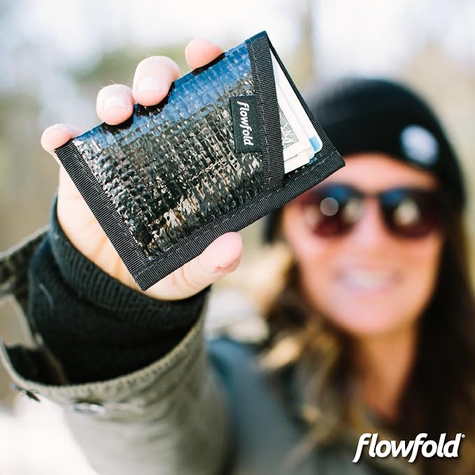 Flowfold Recycled Sailcloth Minimalist Card Holder Wallet | Slim and Durable with Cash pocket and Credit Card Slot | Minimalist Wallet Made in USA Holds 6-8 Cards