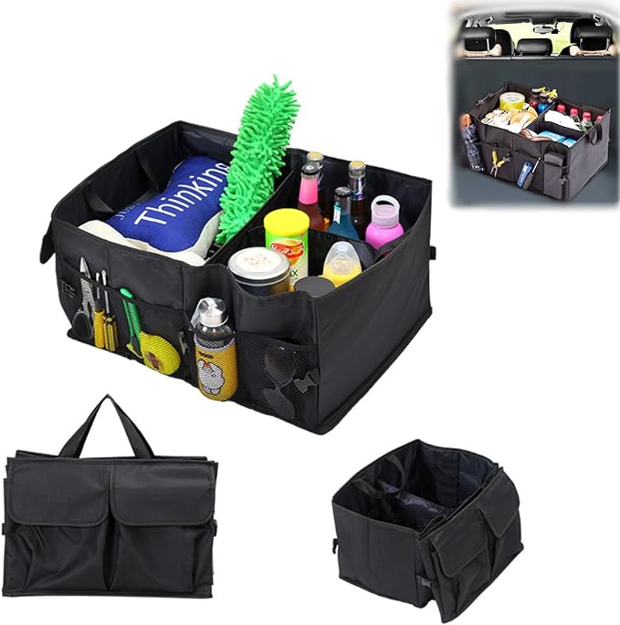 Trunk Organizer for Car - 52L Large Capacity Collapsible Multi Compartments Storage Organizer, Portable Car Storage Box for most Cars/Suv, Black