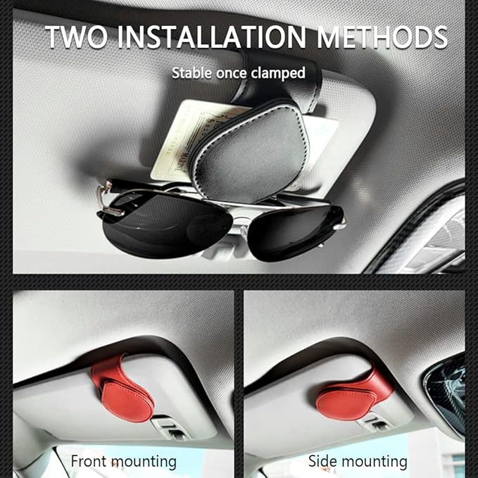 OFBAND Magnetic Sunglass Holder for Car Visor,PU Leather Car Sunglass Holder Organizes Glasses Tickets Cards & Keeps Car Tidy,Universal Car Accessories Interior (Khaki)