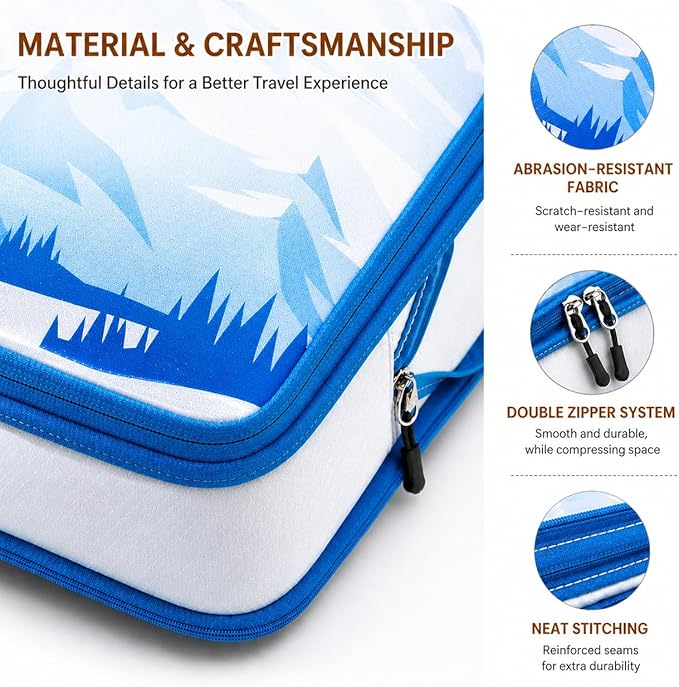 7 Set Compression Packing Cubes for Travel - Compressible/Expandable Luggage Organizer Bags Set, Double Zipper Packing Organizer for Suitcase, Lightweight Travel Essentials Accessories