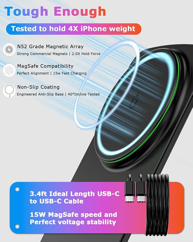 15W Fast MagSafe Charger Stand, Magnetic Wireless Charger for iPhone 17-12 Samsung Galaxy S26-S21 Google Pixel 10-6 (Onyx Black, No Adapter)