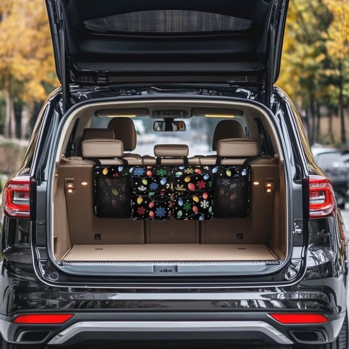 Car Trunk Organizer Christmas Snowflake Light Strips Car Back Seat Hanging Storage Bag Collapsible Large Capacity Storage Bag Automotive Interior Accessories for Sedans SUV Jeep