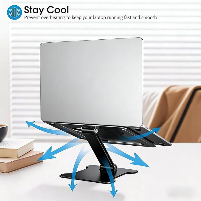 Foldable Aluminum Laptop Stand, Height Adjustable Ergonomic Riser for Collaborative Work,Tablet, Reading and More. Portable Laptop Stand for All 10-16" (Black)
