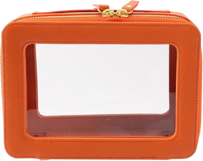 SANHECUN Toiletry bag waterproof cosmetic organizer with with handle large opening for travelling car organizers (Orange)