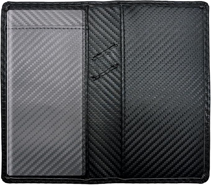Sanlykate Leather Checkbook Cover for Men and Women, RFID Blocking Check Book Case Card Holder with Free Divider, Standard Register Duplicate Checks with pen inserts, Black Carbon Fiber